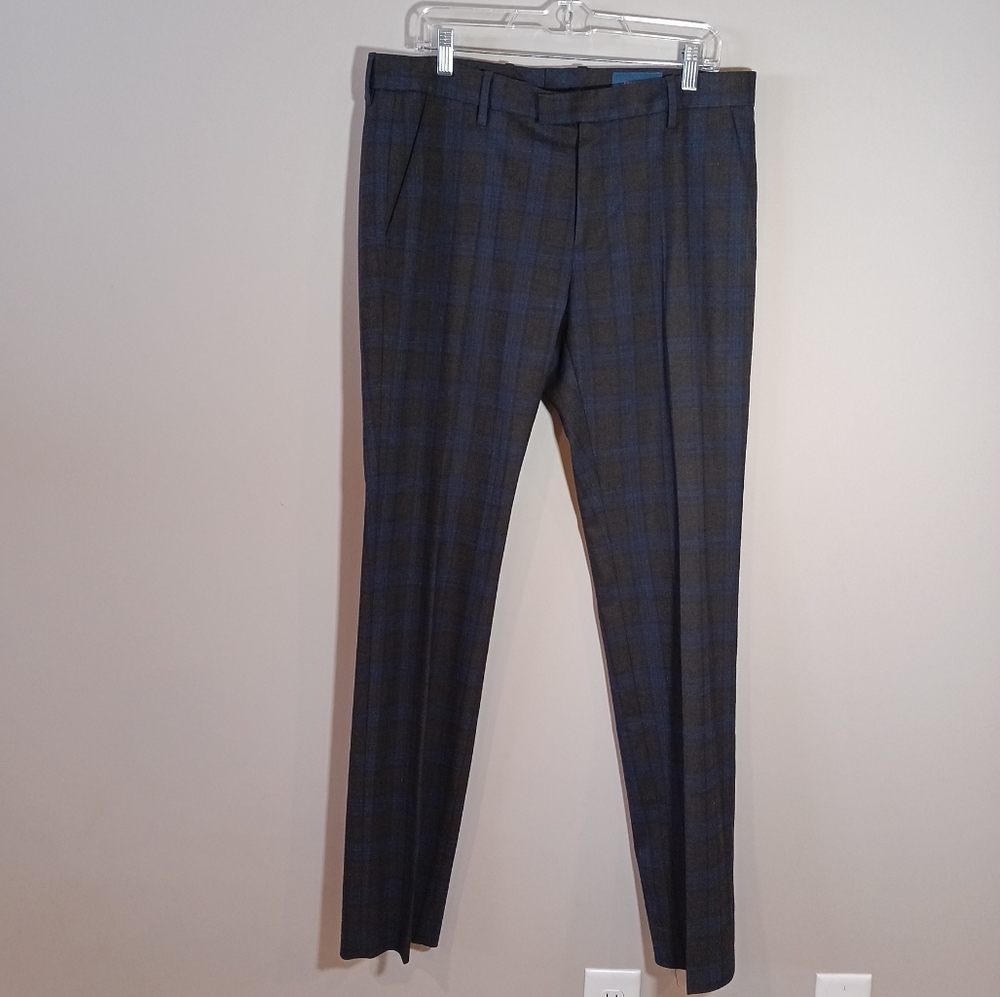 Fairlane Men's Refined Plaid Slim Fit Chino Pants in Blue Size 34 x 34